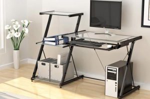 Glass Computer Desk Featured with Some Drawers | BellesOfBedlam.com