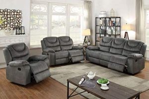 Amazon.com: 3Pcs Slate Grey Leather Motion Sofa Loveseat Chair