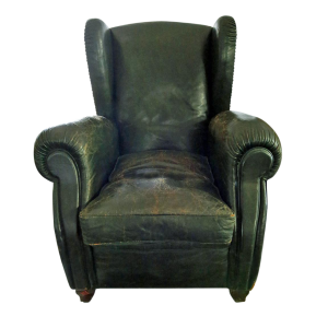 Vintage Green Leather Armchair | Chairish