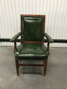 Vintage Kelly Green Leather Armchair With Brass Tacks | Chairish