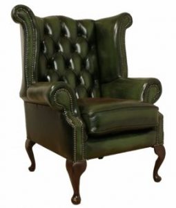 green library sofa | Large Scale Vintage Leather Wingback Chair and