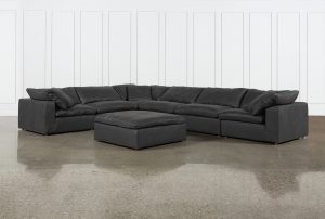 Hidden Cove Grey Leather 7 Piece Sectional With Ottoman | Living Spaces