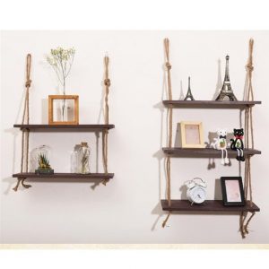 Wooden Hanging Shelf Swing Rope Floating Shelves 3 Tier Jute Rope