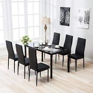 Amazon.com - Mecor 7 Piece Kitchen Dining Set, Glass Top Table with