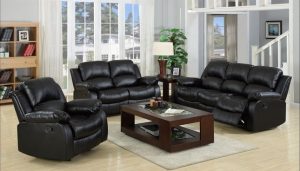 Kaden Black Bonded Leather Reclining Sofa and Loveseat Set