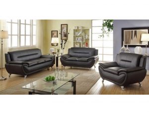 Mina Modern Black Leather Sofa Set