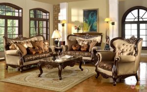 Antique Style Traditional Formal Living Room Furniture Set Beige & Brown