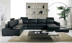 T35 Modern Black Leather Sectional Living Room Furniture