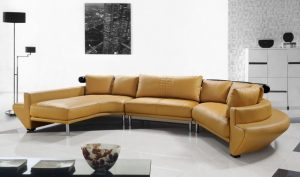 Contemporary Curved Sectional Sofa in Mustard Leather - Modern