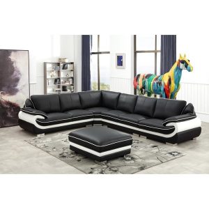 Shop Black and White Modern Contemporary Real Leather Sectional