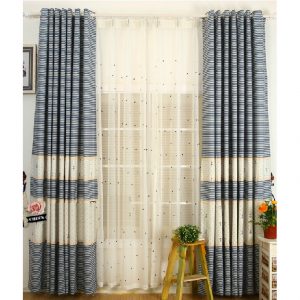 Quality White/Blue Cotton Kids Striped/Nautical Curtains