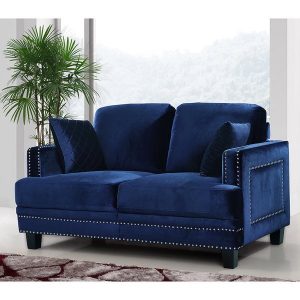 Shop Ferrara Navy Velvet Nailhead Loveseat - Free Shipping Today