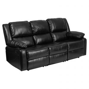 Flash Furniture Harmony Series Black Leather Sofa with Two Built-In