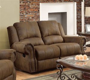 Sir Rawlinson Gliding Reclining Loveseat in Brown Microfiber by