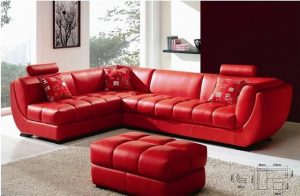 Louella - Cherry Red Leather Sectional Sofa