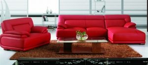 Modern Red Leather Sectional Sofa with Chair - Modern - Living Room