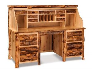 Amish Handcrafted Rustic Aspen Rolltop Desk