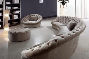 Leon Fabric Sectional Sofa, Chair and Round Ottoman | Fabric