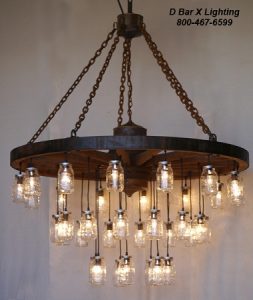 WW755 - Rustic Wagon Wheel Chandelier Light Fixture with Hanging