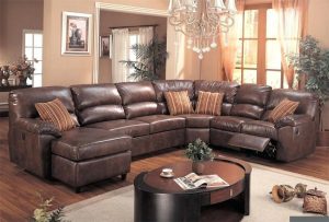 Stylish Leather Sectional Sleeper Sofa With Recliners Brown Leather