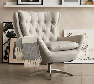 Wells Upholstered Swivel Armchair | Pottery Barn