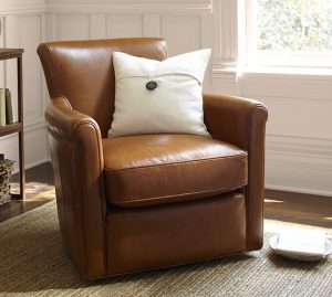 Irving Roll Arm Leather Swivel Armchair | Pottery Barn