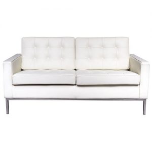 Florence Style Modern White Leather Loveseat by LeisureMod