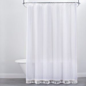 Textured Dot Fringed Shower Curtain White - Opalhouse™ : Target