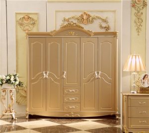 Antique Solid Wood Wardrobe Design Wooden Bedroom Furniture 5 doors