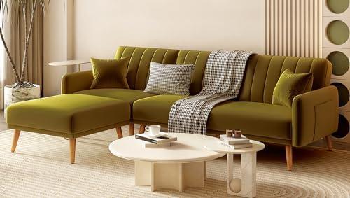 Our Cozy Review of the 105” Green Velvet L-Shaped Sofa