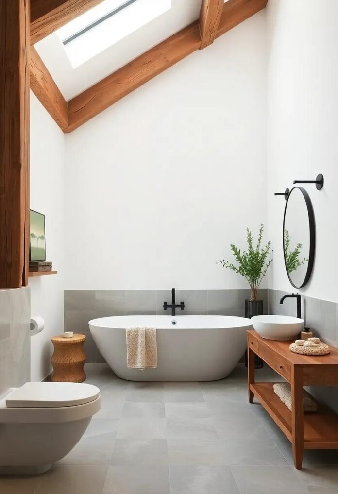 Embracing Nature: Creating a Rustic Bathroom Retreat with Exposed Beams