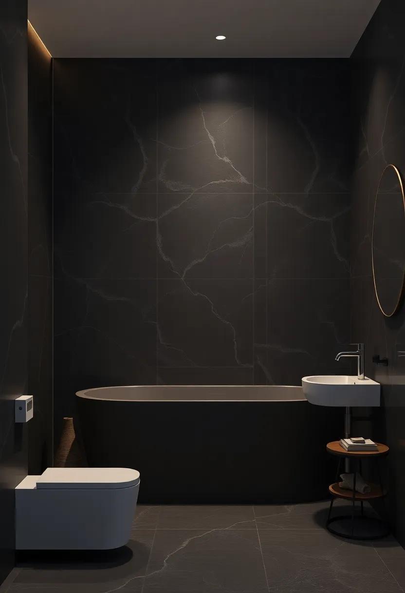 Embracing Elegance: Trendy Bathroom Wall Designs in Rich, Dark Tones