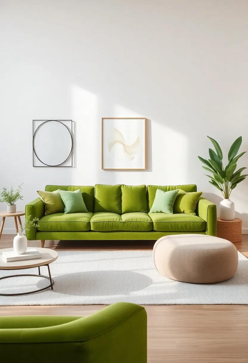 Elevate Your Living Room: Embracing a Green Couch with Soothing Neutral Tones