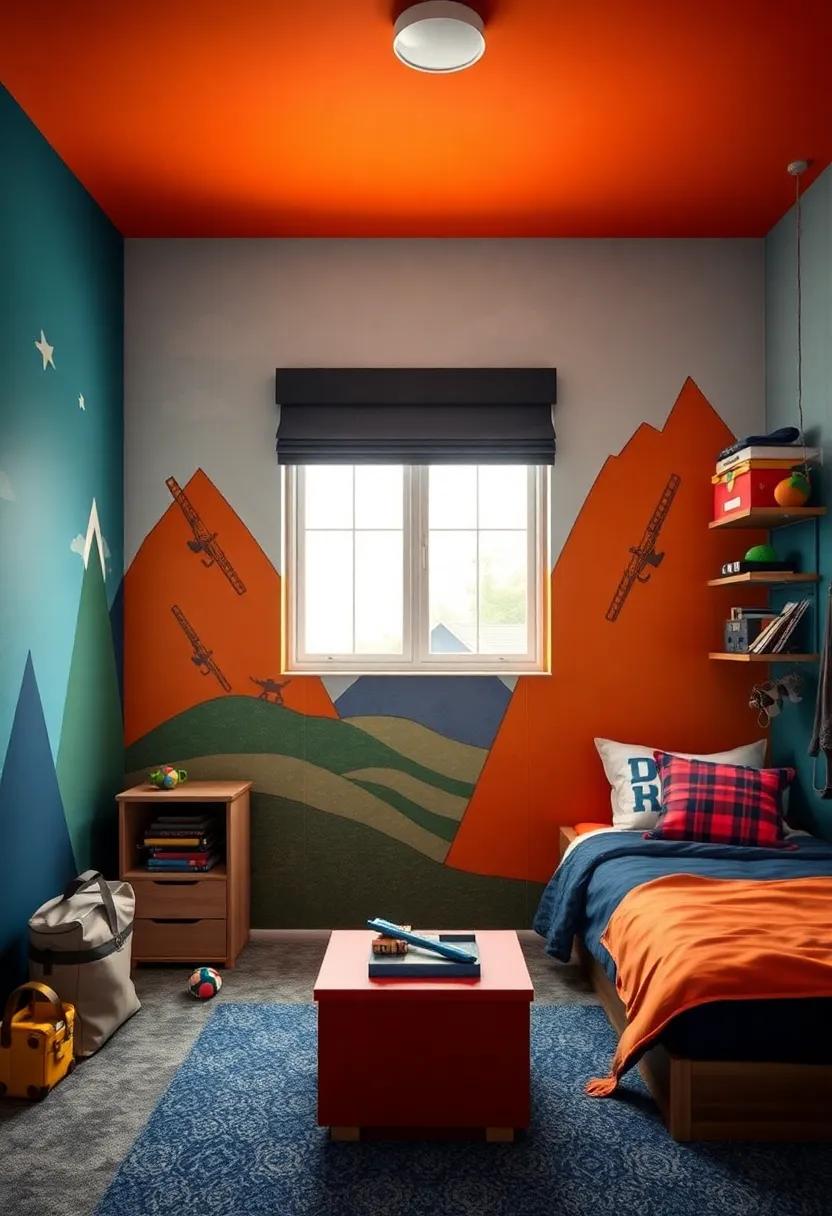 Exploring Adventure Themes Through ‍Colorful Wall Murals in a Boy's Room