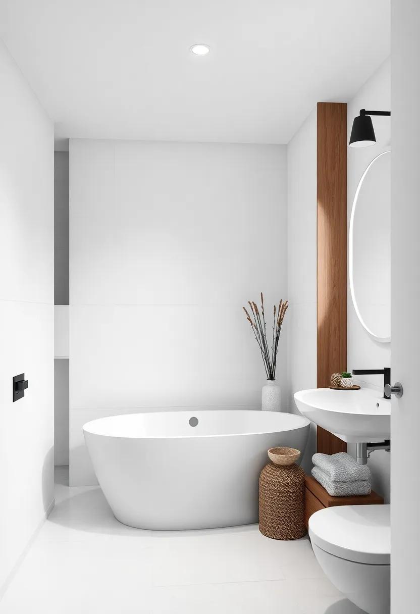 Contrast with Warmth: Adding Wood Accents to Your Monochrome Bathroom