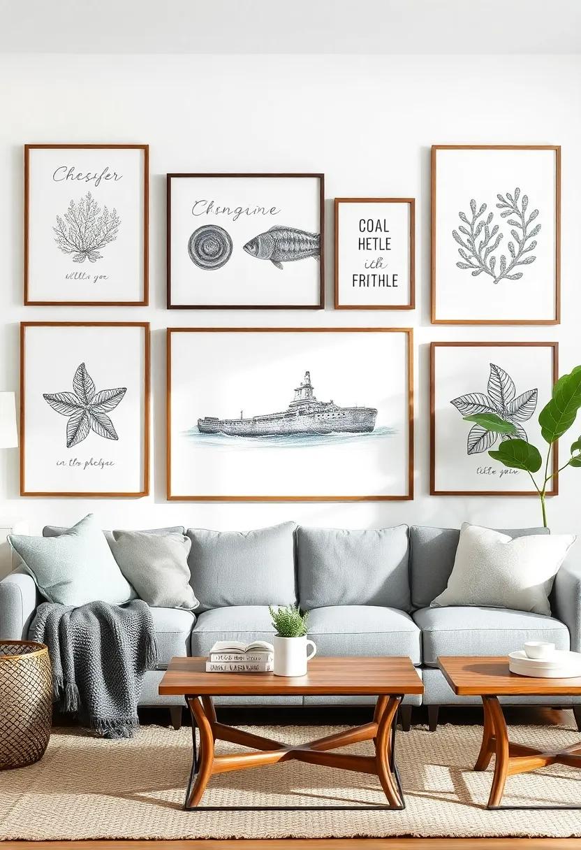 Mix and Match Gallery Walls featuring Coastal Quotes and ⁢Sea Life Illustrations