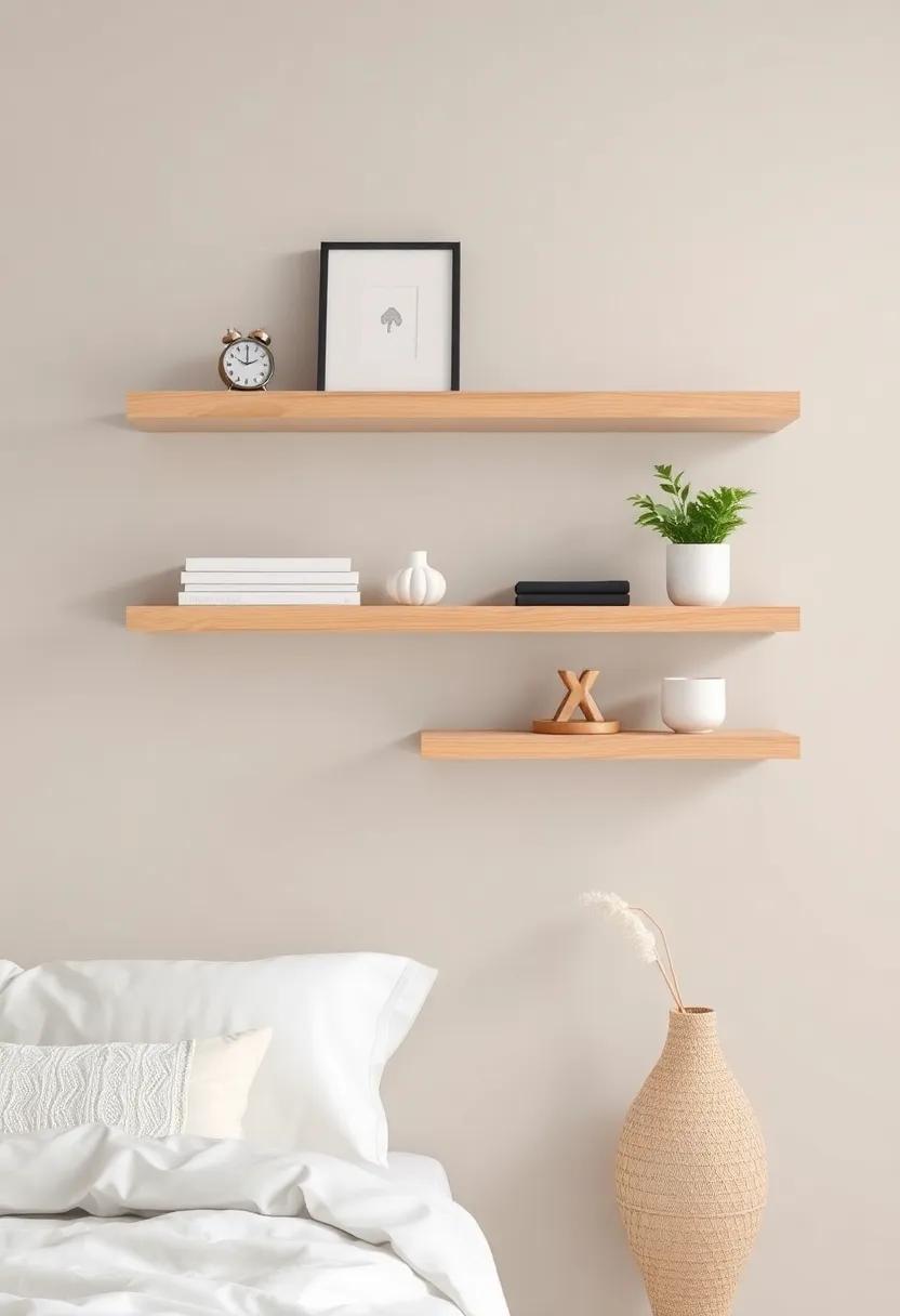 Embracing Minimalism with Chic Floating Shelves for a Clutter-Free Bedroom Appeal