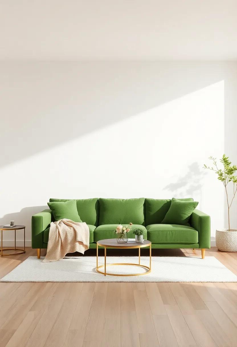 Elevating ‍aura with ⁣the Charm⁤ of a Green Couch​ in Your Living⁣ Room