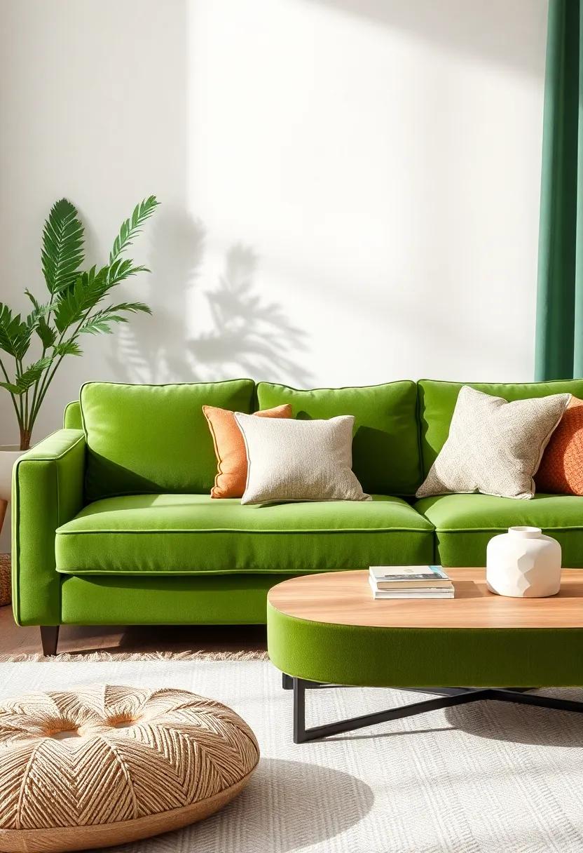 Incorporating Accent Pillows to Enhance the Green Couch