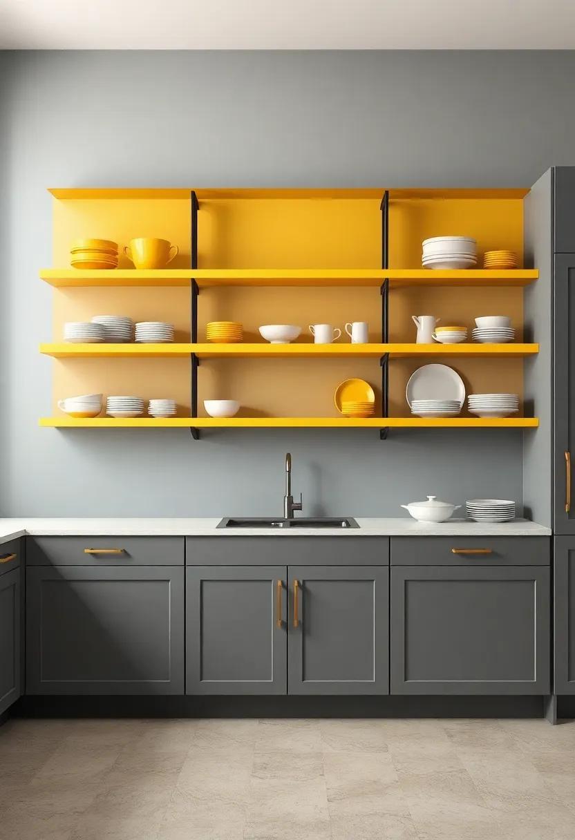 Open Shelves for Display: Showcasing Colorful‍ Dishware Against ‌Gray