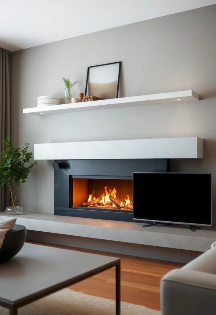 Elevate Your Living Room: Stylish Floating Shelves Above the Fireplace for Modern Elegance