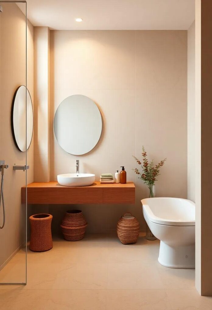 Embrace Cozy Serenity: Inspiring Warm-Toned Bathroom Ideas for Your Apartment Oasis