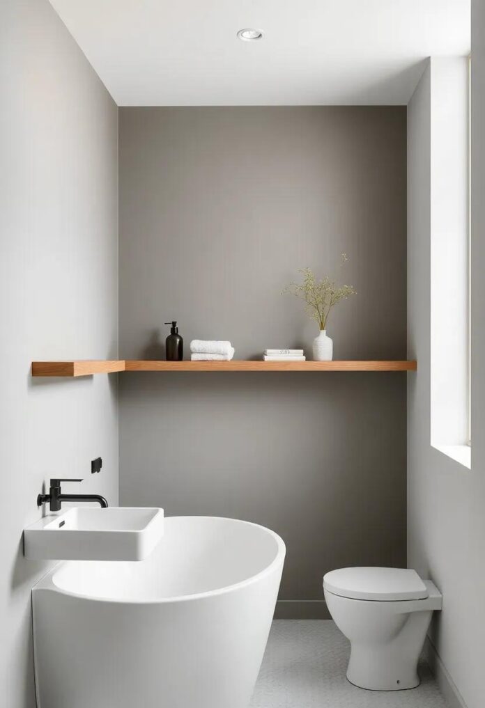 Embracing Nordic Serenity: Scandinavian Bathrooms Enhanced with Wooden Shelves