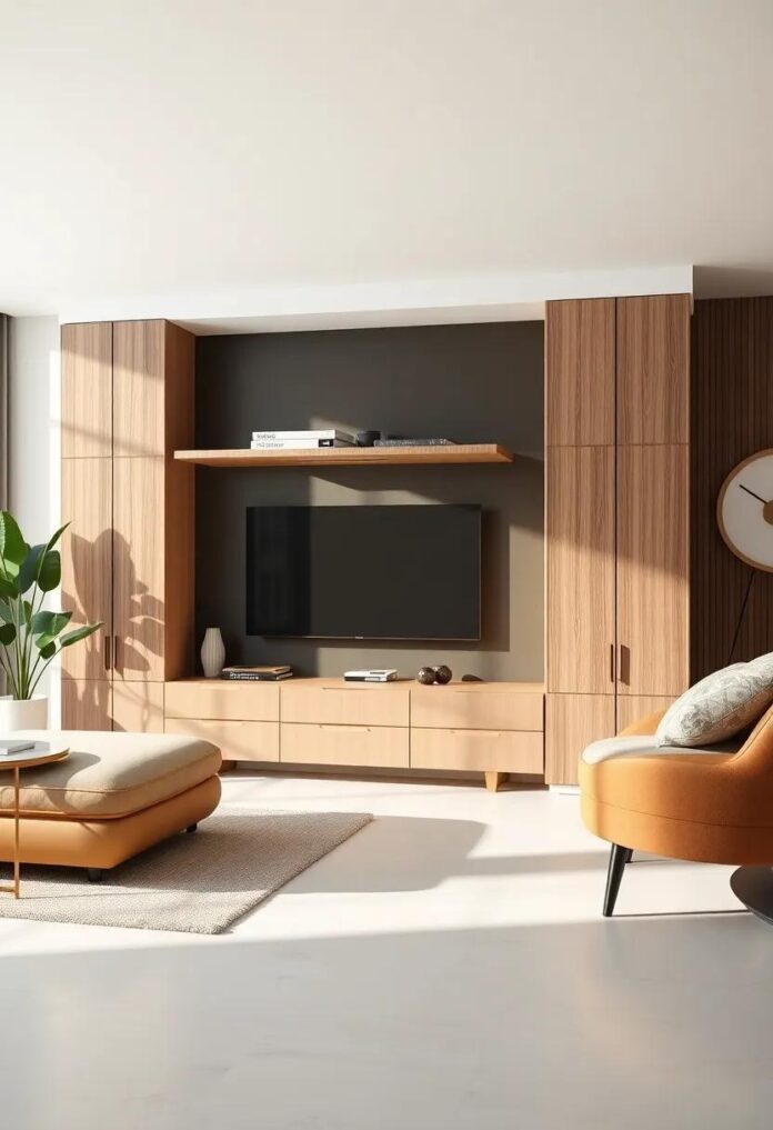 Elegant Harmony: Exploring Living Room Wall Units with Striking Contrasting Finishes