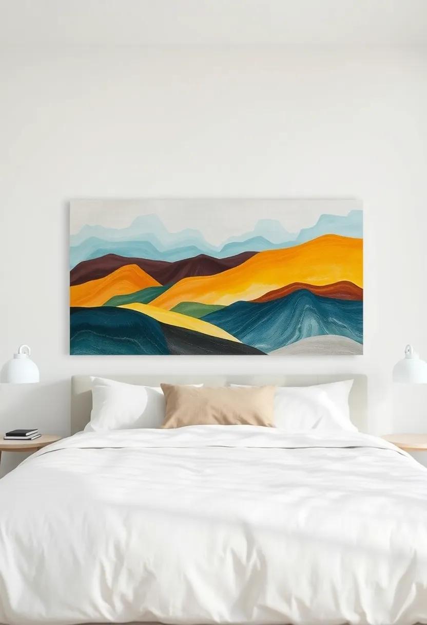 Transform Your Bedroom Oasis with Bold Abstract Landscape Wall Art Creations