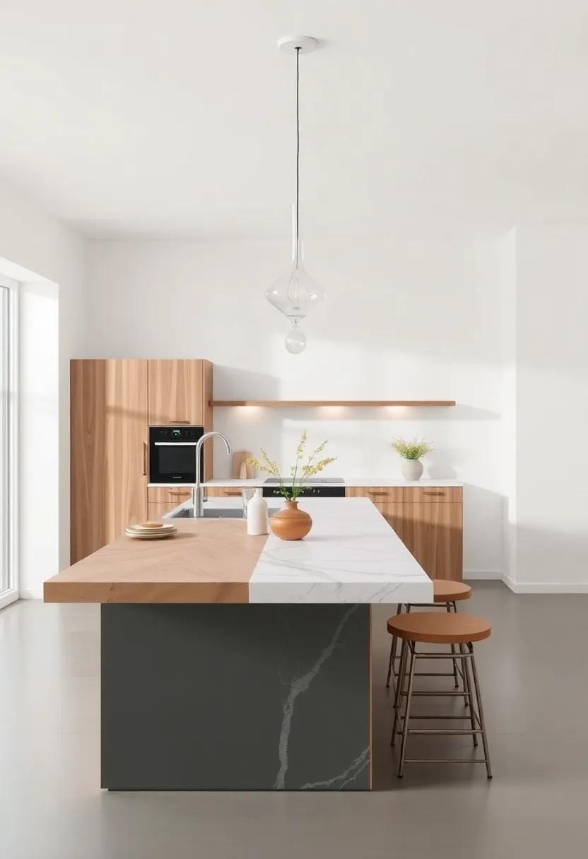 Mixing Materials for Unique Kitchen Island Compositions