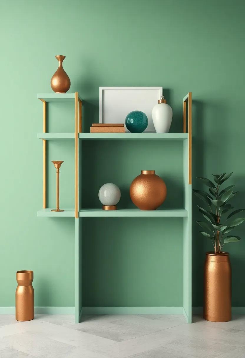 Accessorizing Shelves With Emerald and ‍Bronze Decorative Objects