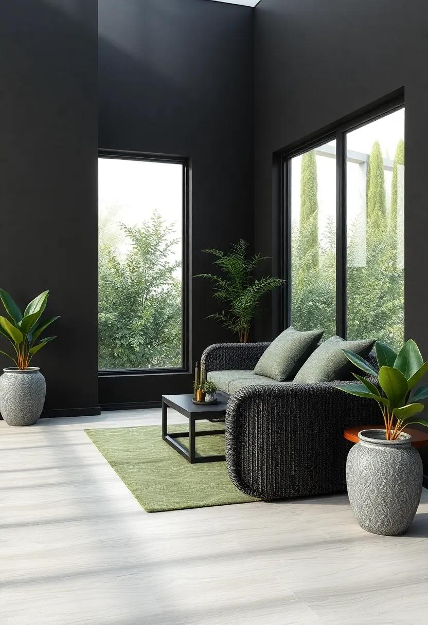 Blending⁣ Indoor and Outdoor Spaces​ with Charcoal and Green Harmony