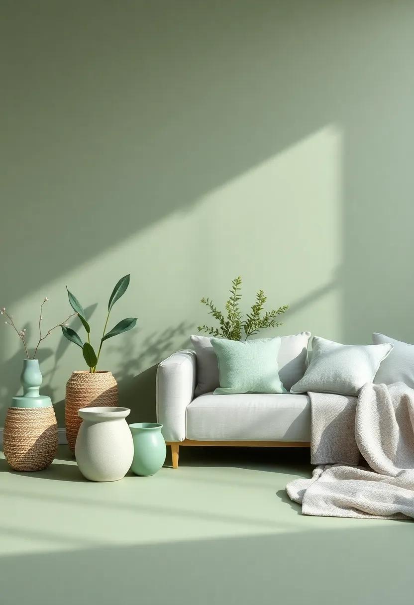 Infusing Personal Touches: Decor⁢ Items in Muted Green and Light gray Shades