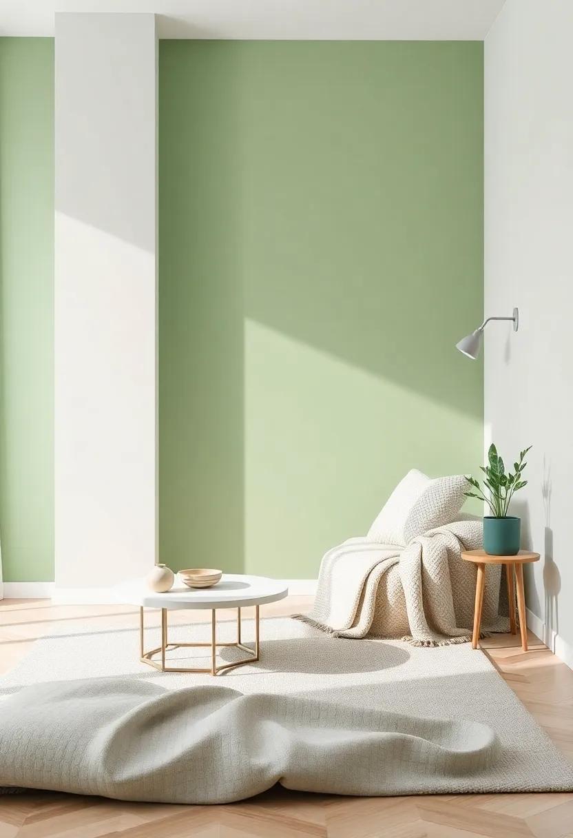 Emphasizing Tranquility Through Minimalism in Muted green and Light Gray Designs